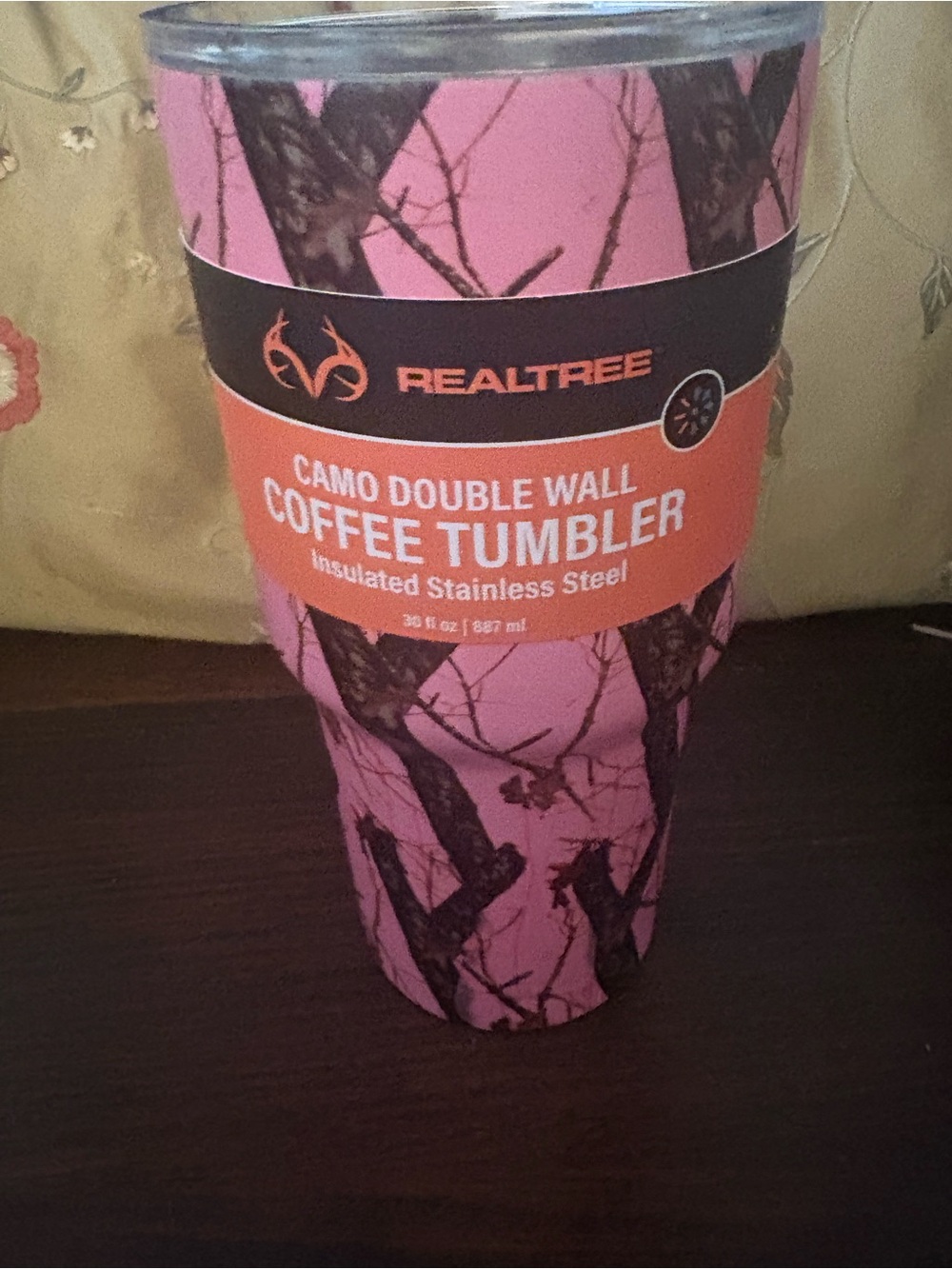 Realtree Pink Camo Coffee Tumbler with Tree Branch Print